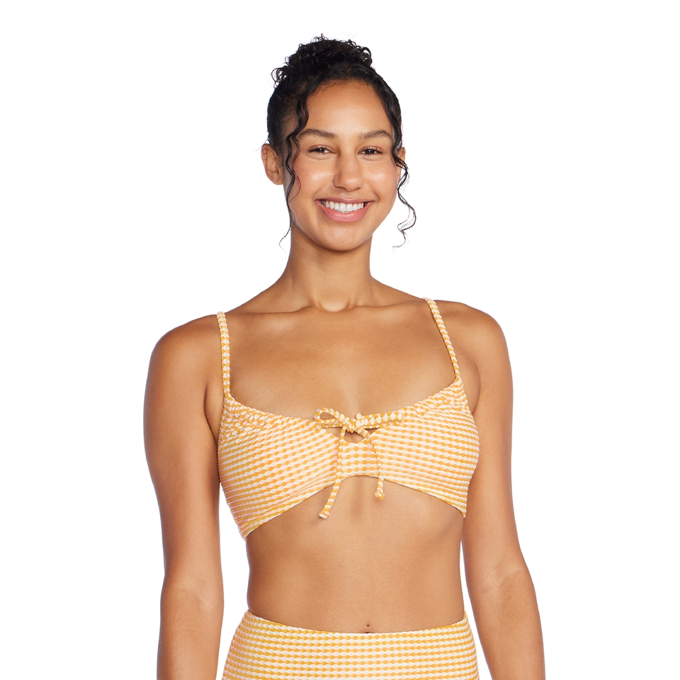 Women's Textured Stripe Tie Front Bandeau Yellow