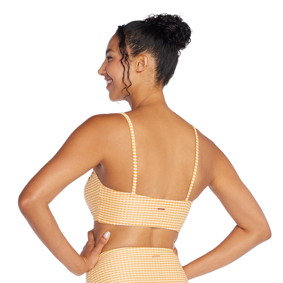 Women's Textured Stripe Tie Front Bandeau Yellow