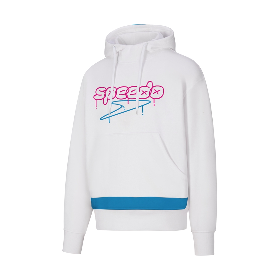 Unisex Urban Graphic Fleece Hoodie White/Blue