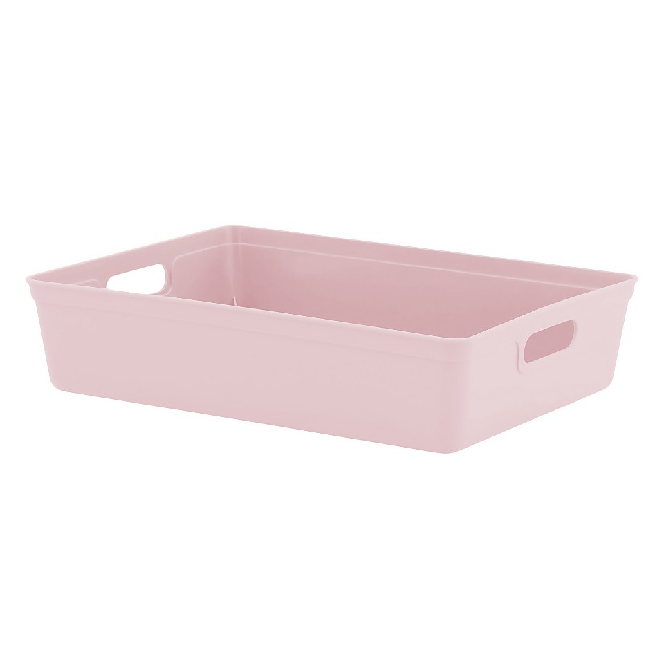 Shallow Plastic Storage Tray - Pink - 6L