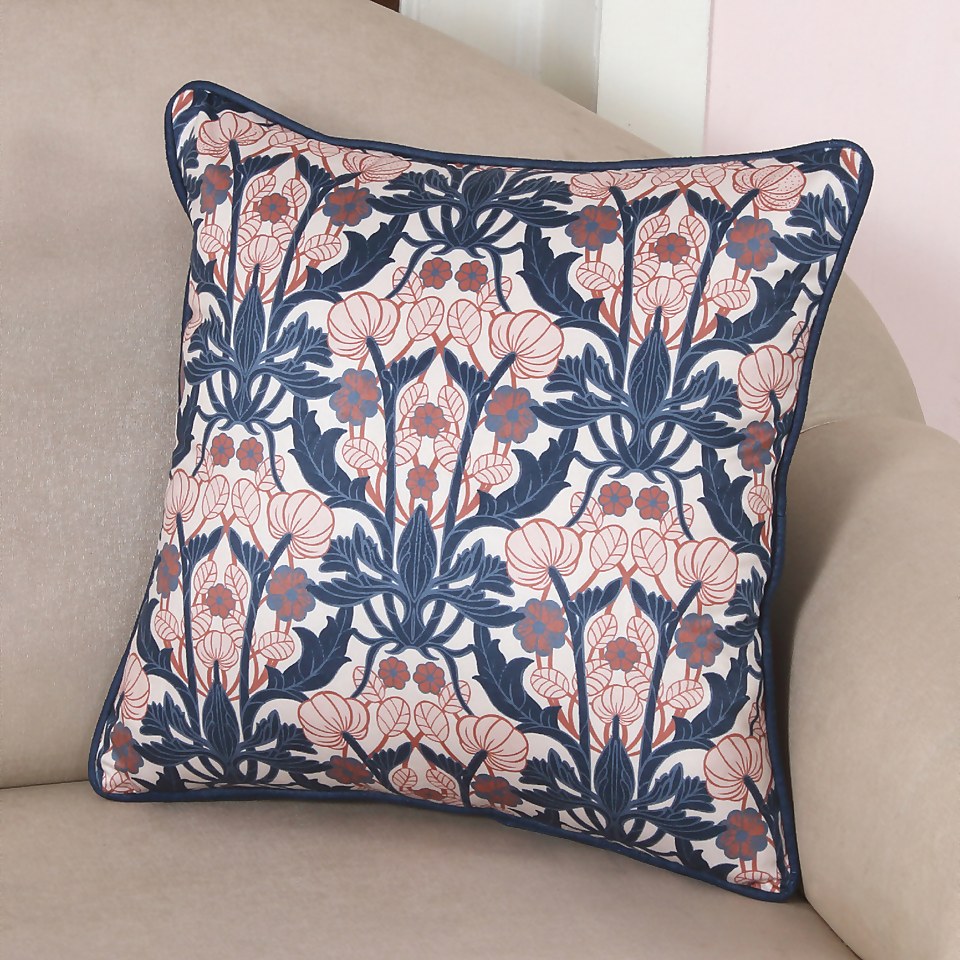 Retro Pattern Velvet Cushion - Blue