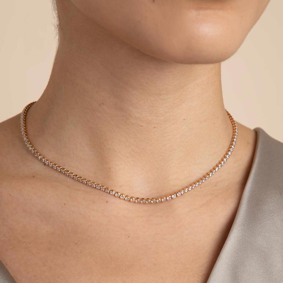 Astrid & Miyu Bezel Tennis Chain 18-Karat Gold-Plated Necklace