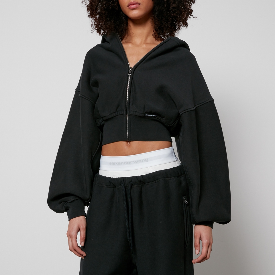 Alexander Wang Cropped Zipped Cotton-Jersey Hoodie - XXS Alexander Wang Cropped Zipped Cotton-Jersey Hoodie - XXS