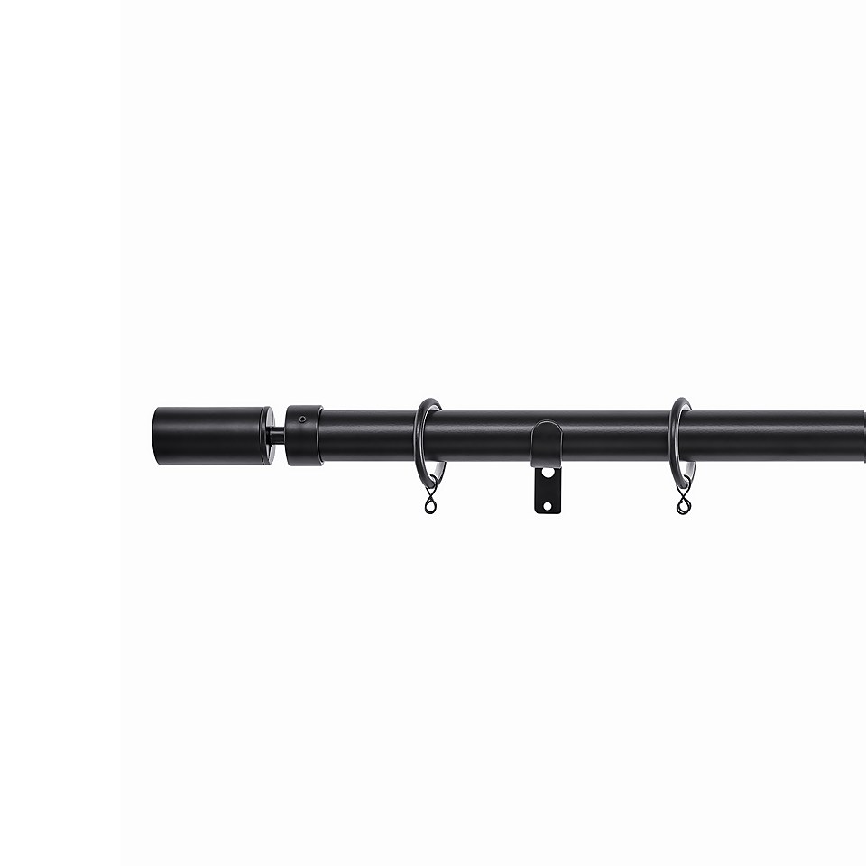 Black Extendable Curtain Pole with Barrel Finial - 170-300cm (Dia 25/28mm)