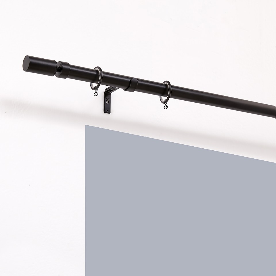 Black Extendable Curtain Pole with Barrel Finial - 120-210cm (Dia 25/28mm)