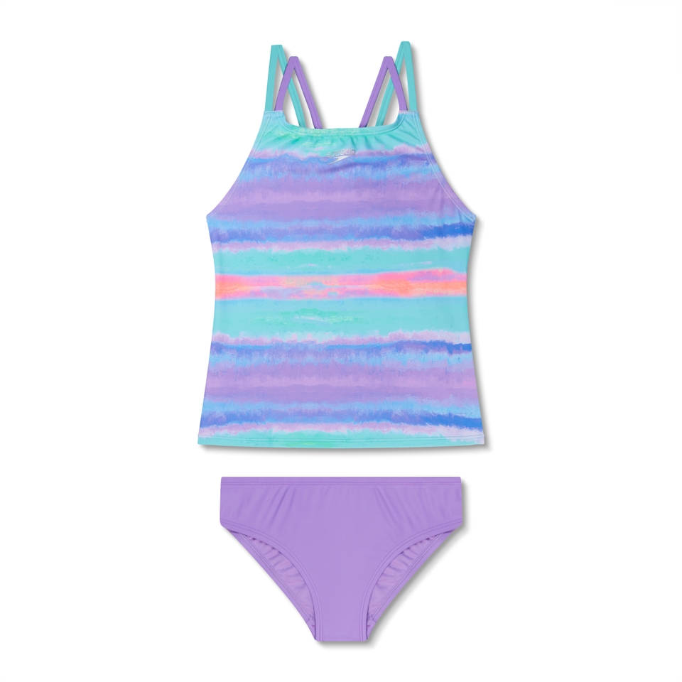 Girl's Print Tankini Set Purple/Blue