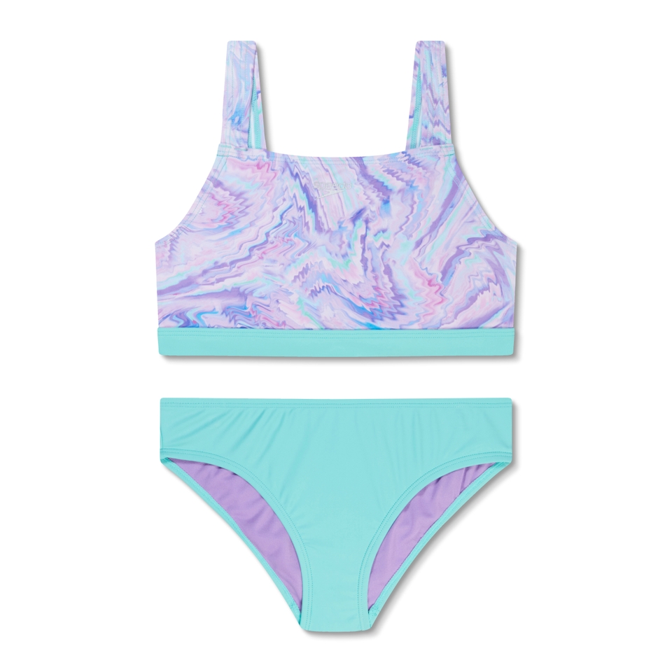 Girl's Print Tie Back Two Piece Blue/Purple