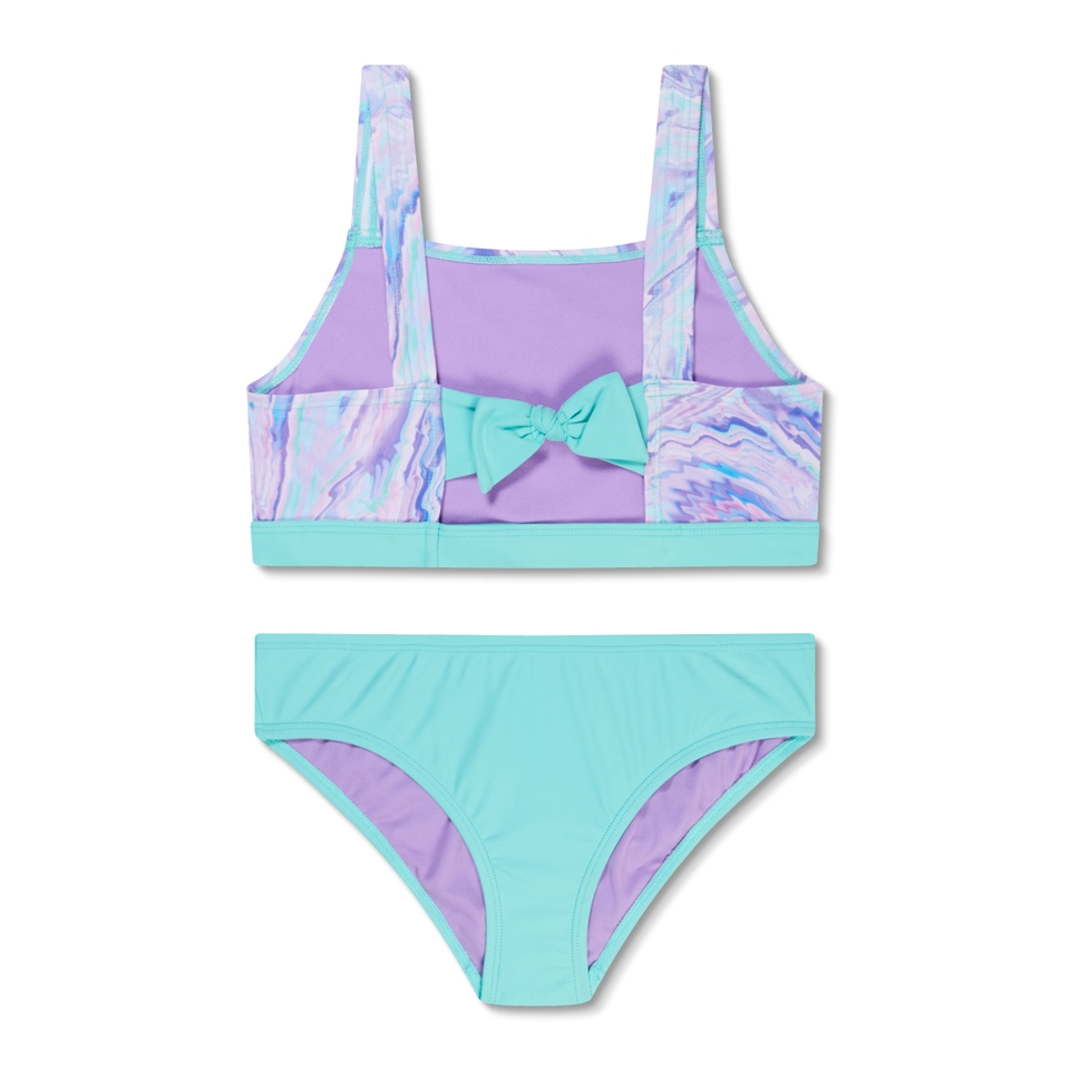 Girl's Print Tie Back Two Piece Blue/Purple