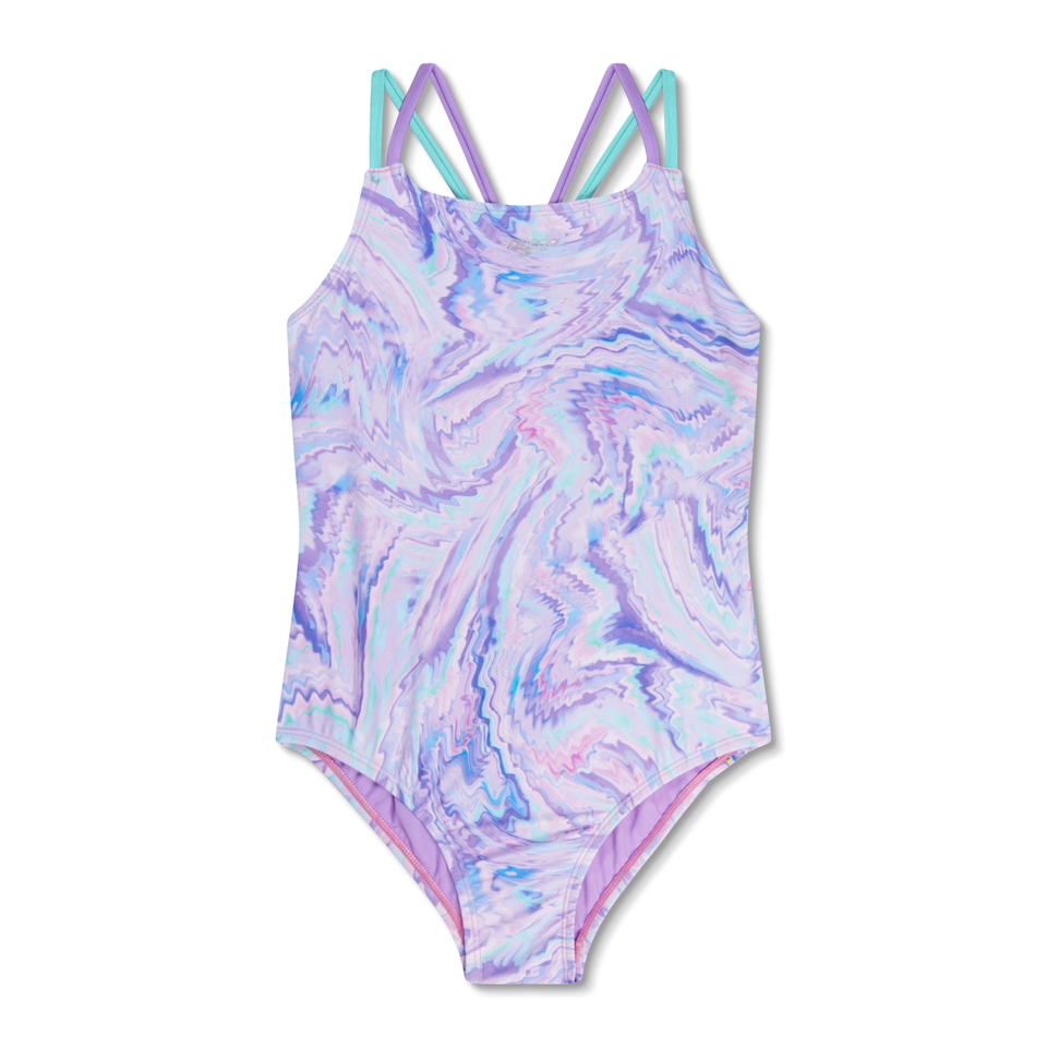 Girl's Print Strappy One Piece Purple