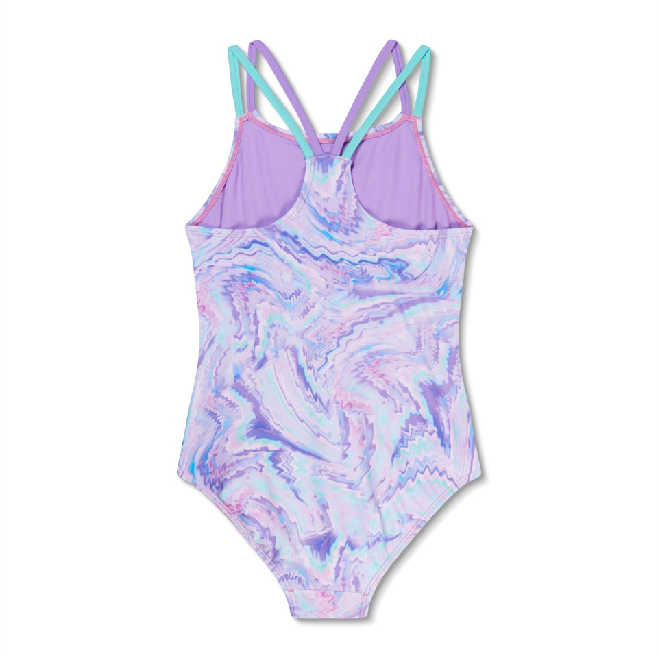 Girl's Print Strappy One Piece Purple