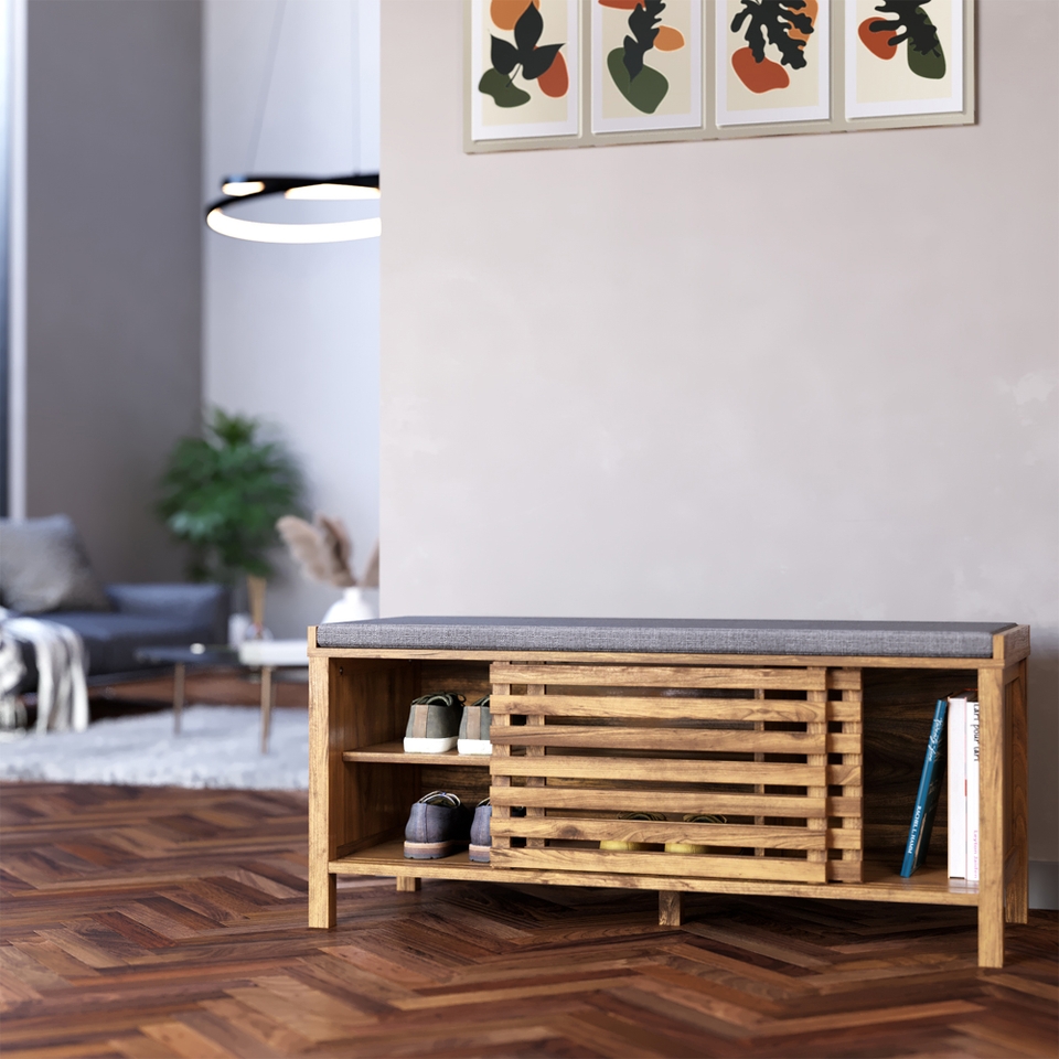 Erik Slatted Hallway Bench Homebase