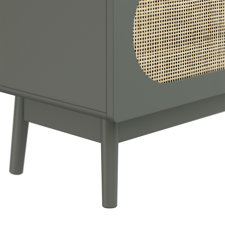 Walter Mid Century Cane TV Unit - Forest Green