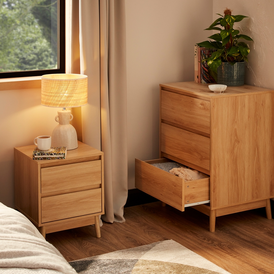 Mason 2 Drawer Bedside Table – Oak Effect