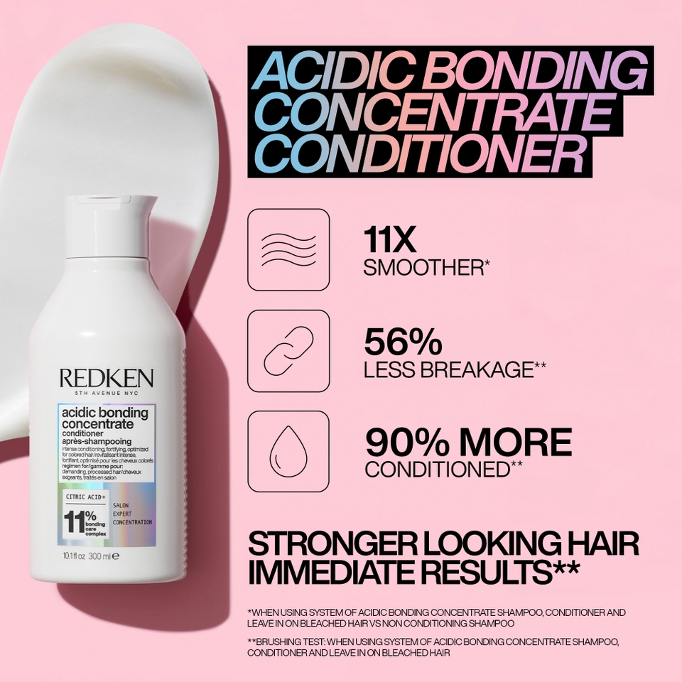 Redken Acidic Bonding Concentrate Bond Repairing Shampoo 300ml, Conditioner 50ml and Leave-in Treatment 150ml Bundle