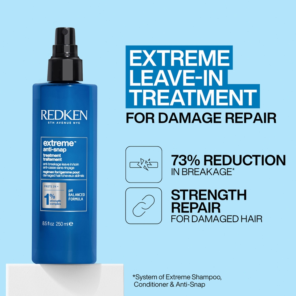 Redken Extreme Shampoo 300ml, Conditioner 300ml, Anti-Snap 250ml and Shampoo and Conditioner Travel Size Bundle for Damaged Hair