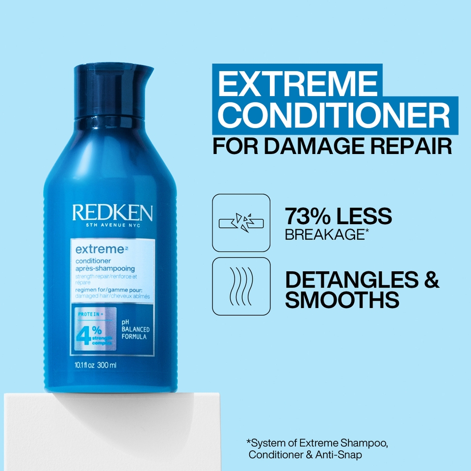 Redken Extreme Shampoo 300ml, Conditioner 300ml, Anti-Snap 250ml and Shampoo and Conditioner Travel Size Bundle for Damaged Hair