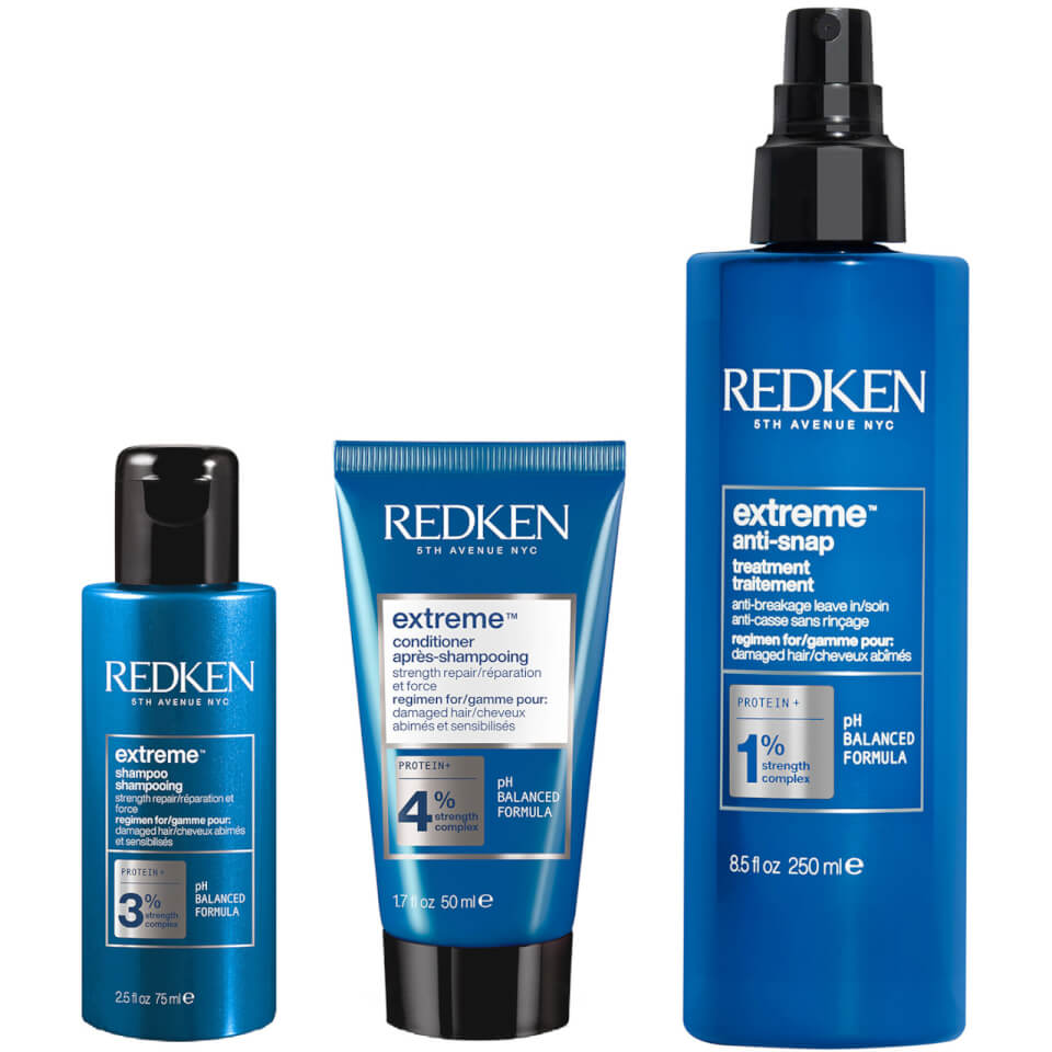 Redken Extreme Shampoo 75ml, Conditioner 50ml and Anti-Snap Anti-Breakage Spray 250ml Bundle for Damaged Hair