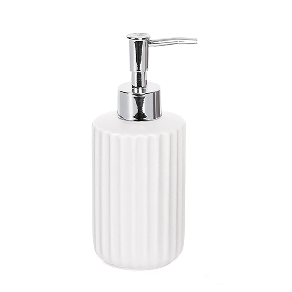 Ceramic Soap Dispenser - White Ridged