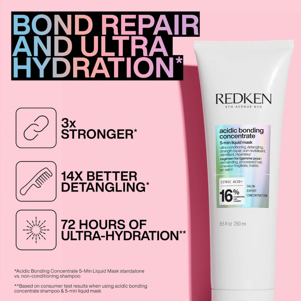 Redken Acidic Bonding Concentrate Shampoo 50ml, Conditioner 30ml and 250ml Mask Bundle