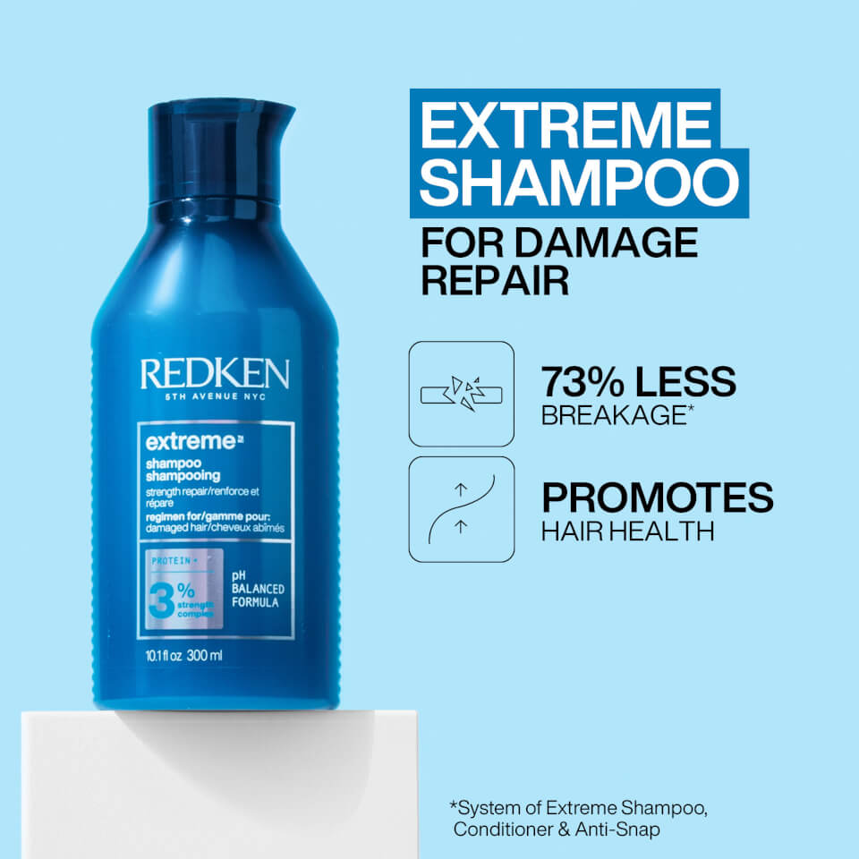 Redken Extreme Shampoo 300ml, Conditioner 300ml, Anti Snap 250ml and One United 30ml Routine Bundle for Damaged Hair