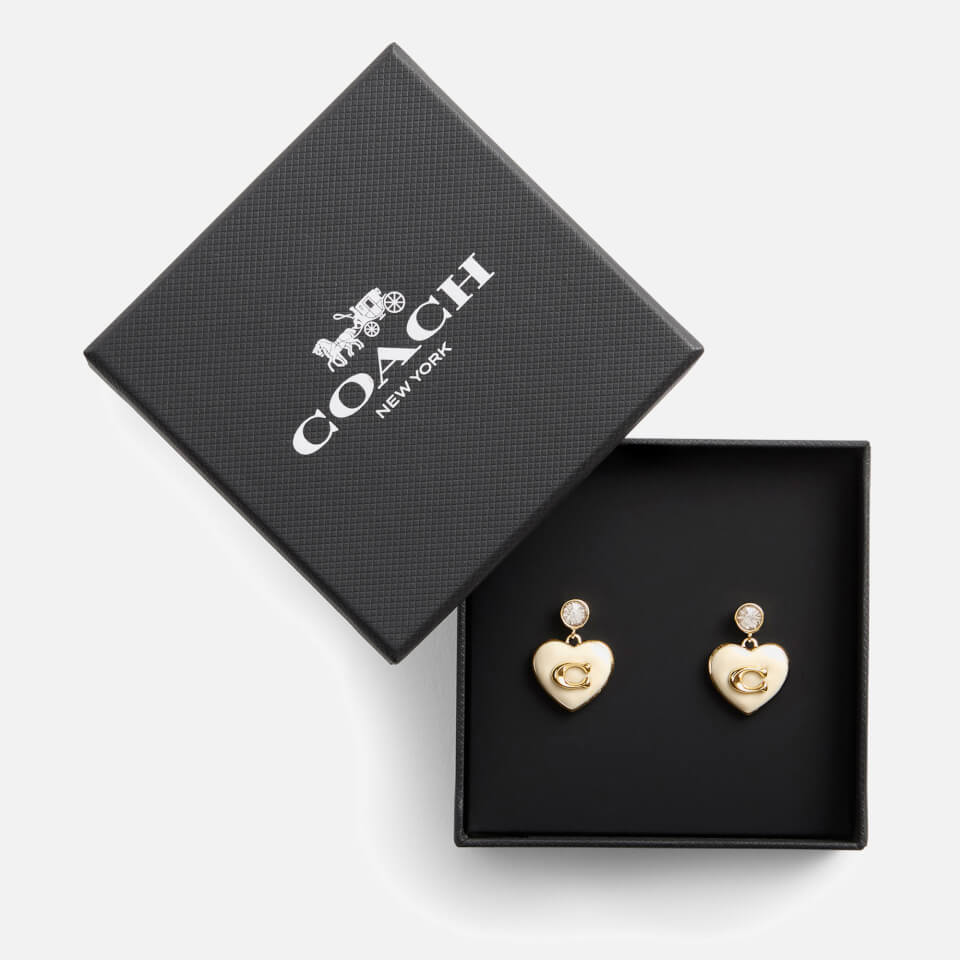 Coach Heart Boxed Gold-Tone Drop Earrings