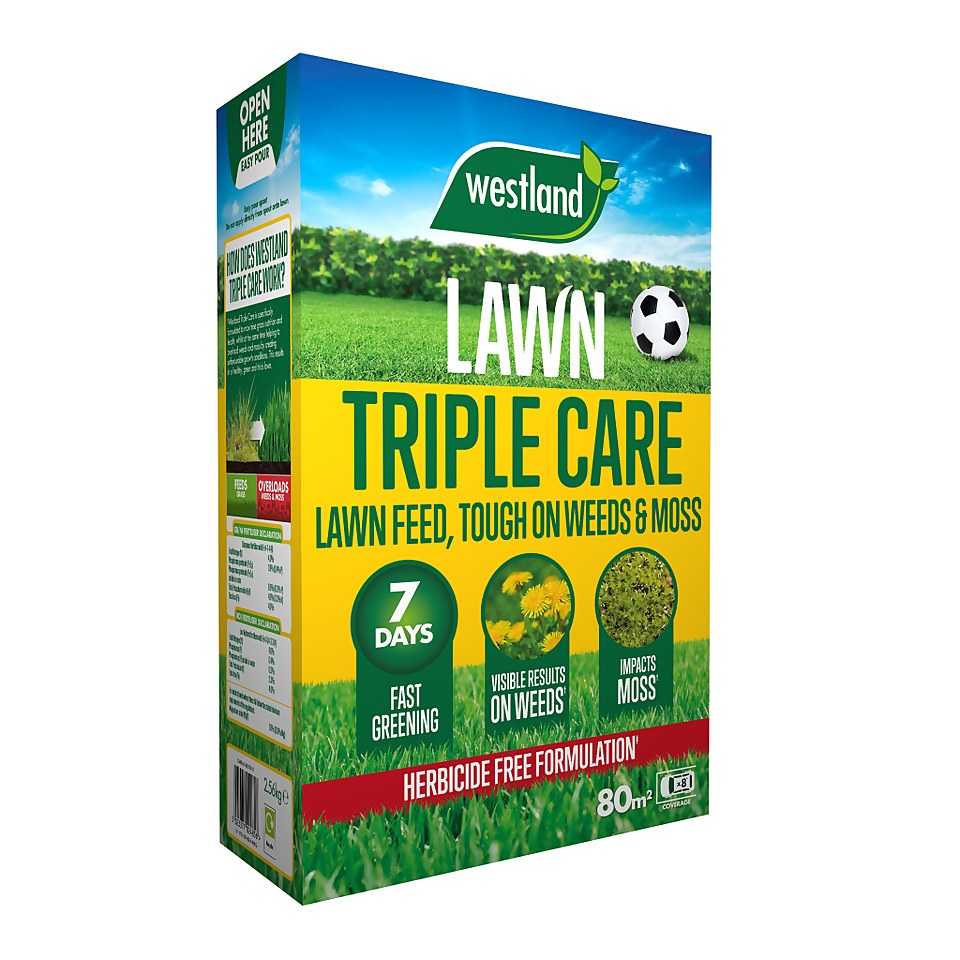Westland Lawn Triple Care: Lawn Feed, Tough on Weeds & Moss - 80m²