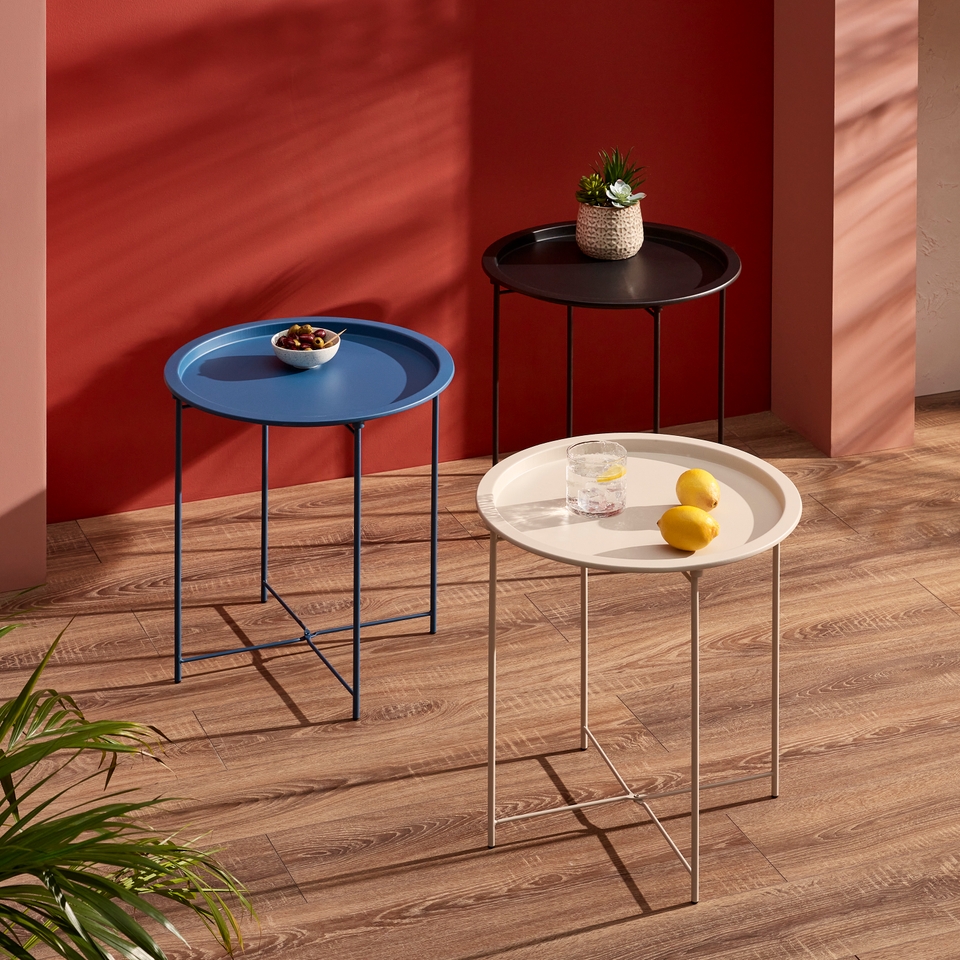 Metal Folding Side Table - Taupe - Image 2