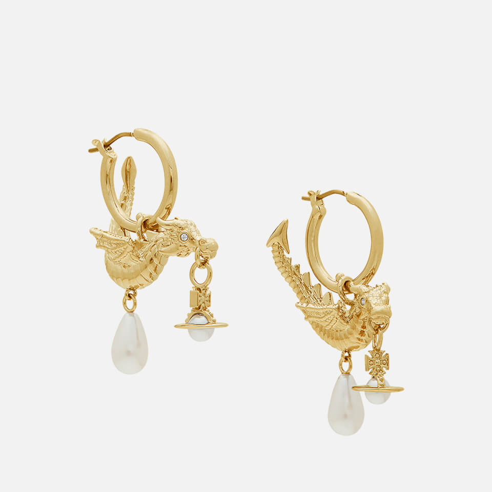 定番 Westwood Vivienne Dragon Earrings Drop Pearl Gold-Tone ピアス