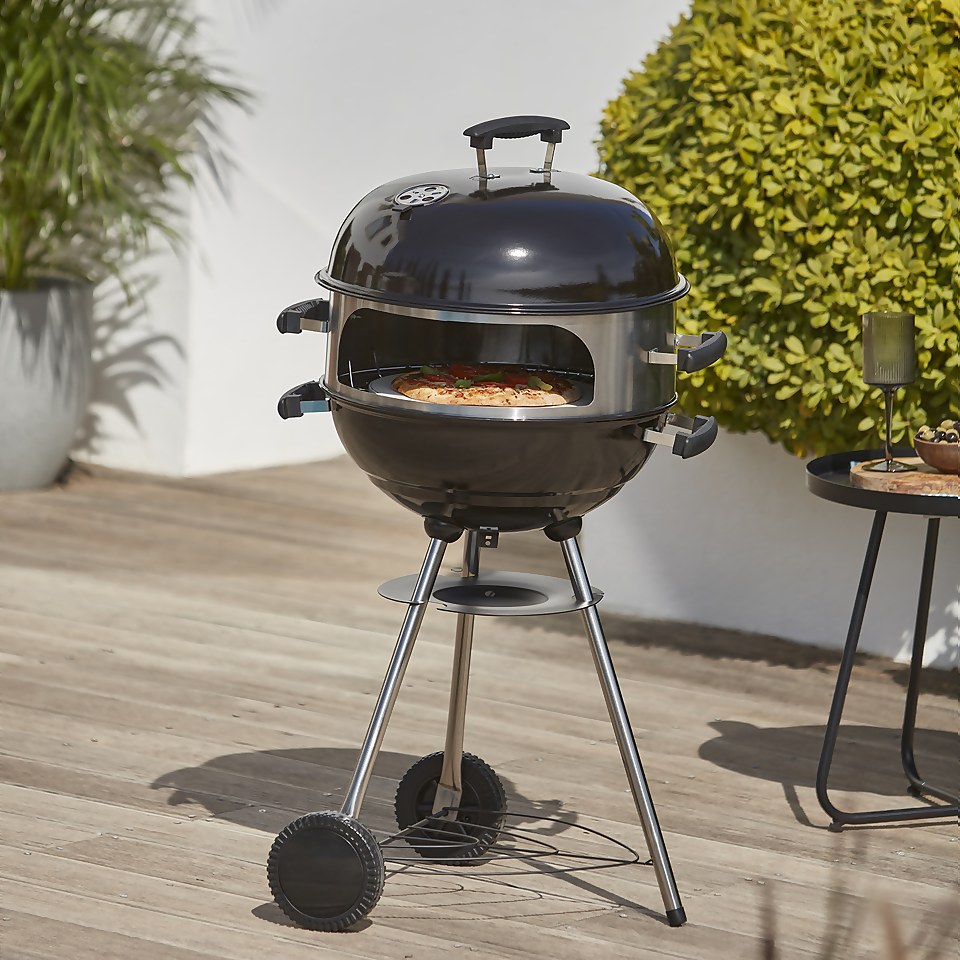 Homebase 47cm Kettle Charcoal BBQ with Pizza Oven