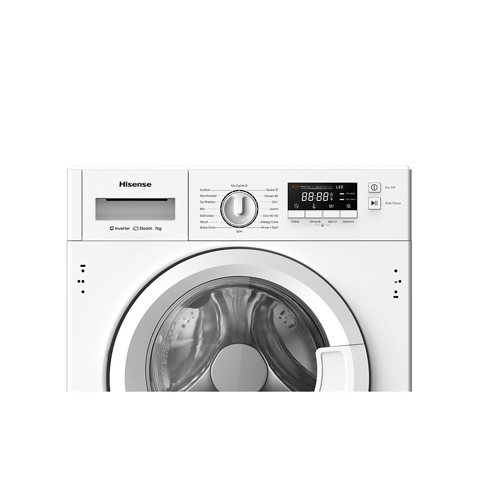 Hisense 3 Series WF3M741BWI Integrated 7kg Washing Machine with 1400 rpm - White