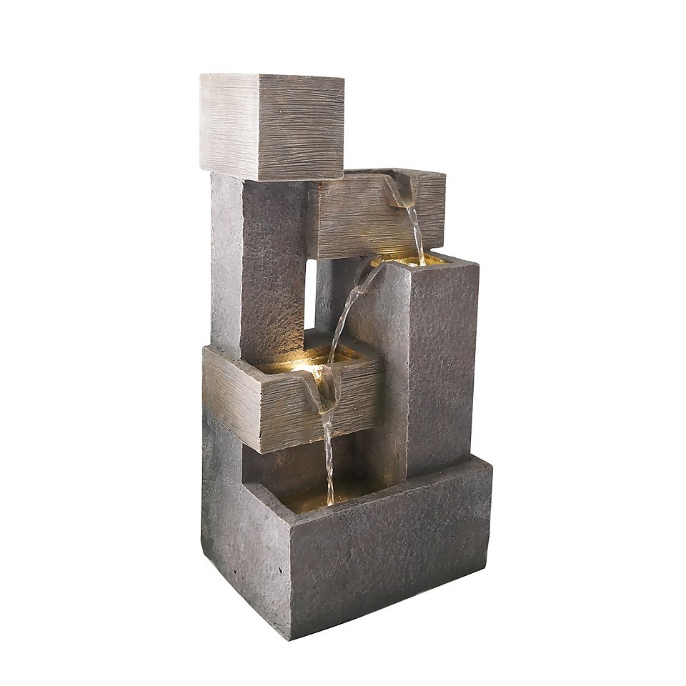 Cubist Garden Water Feature with LEDs