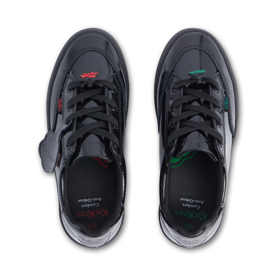Junior Girls Tovni Stack Lo Flower Patent Leather Black