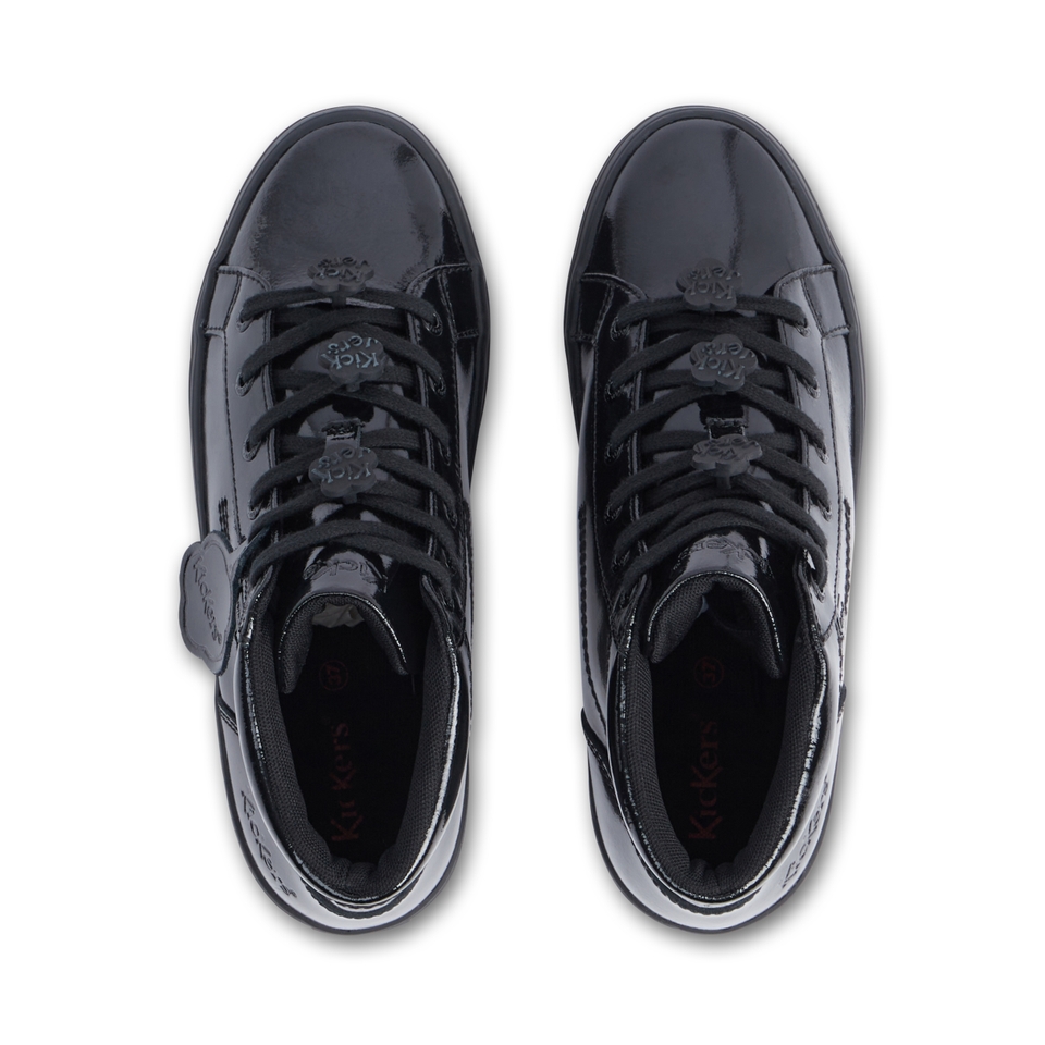 Youth Womens Tovni Stack Hi Flower Patent Leather Black