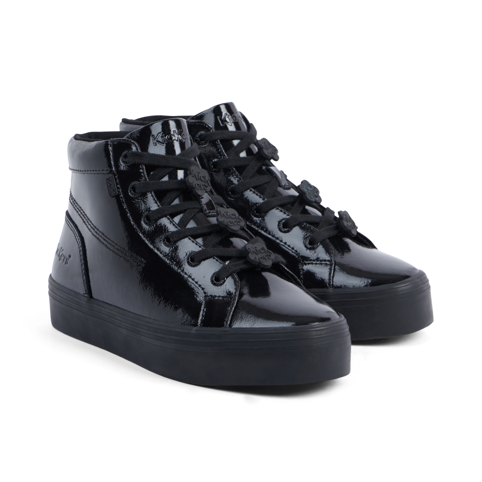 Youth Womens Tovni Stack Hi Flower Patent Leather Black