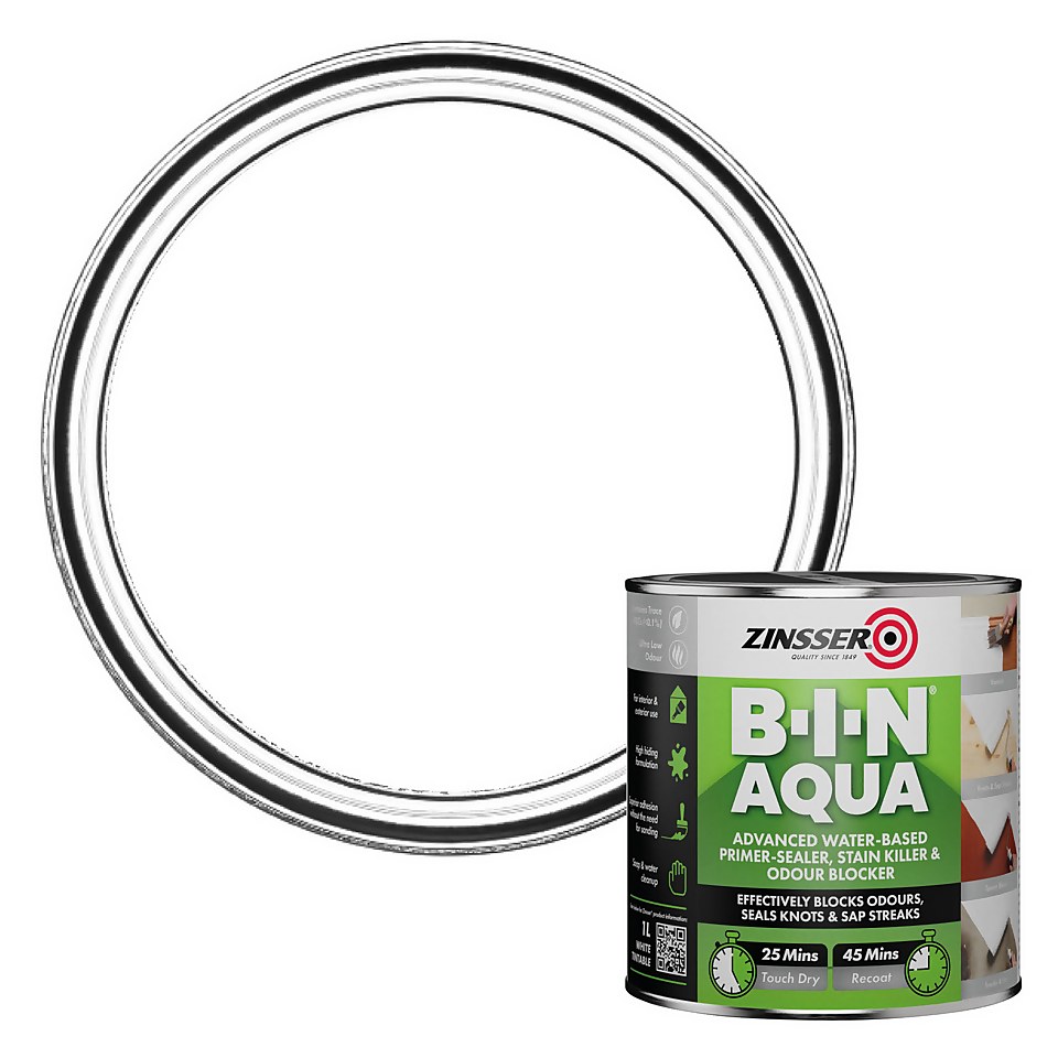 Zinsser BIN Aqua Water-Based Primer Sealer Stain Blocker - 1L
