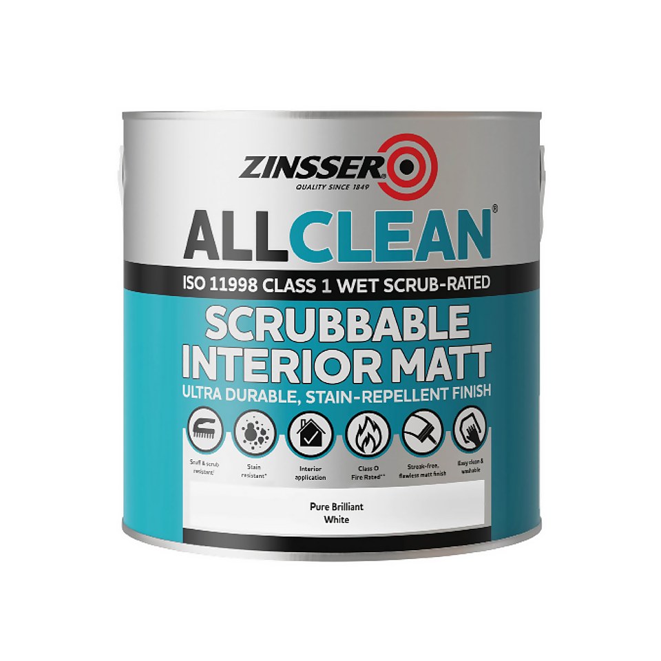 Zinsser AllClean Scrubbable Stain Resistant Interior Wall Paint Matt White - 2.5L