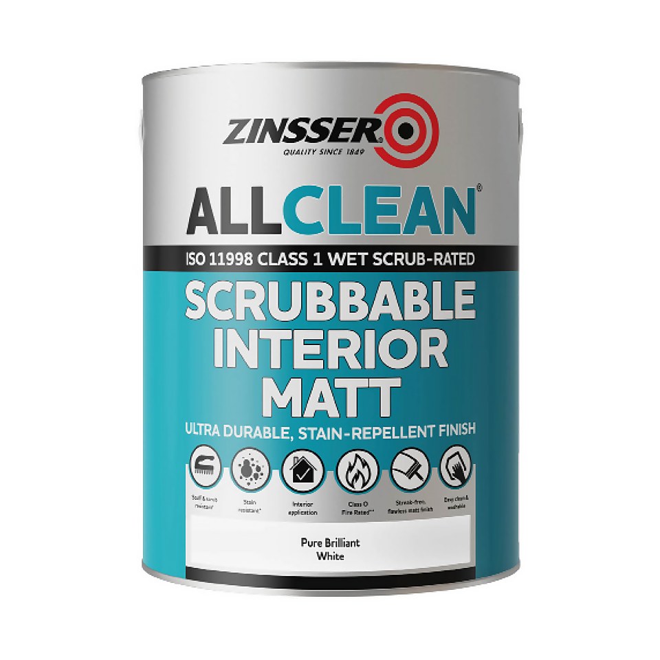 Zinsser AllClean Scrubbable Stain Resistant Interior Wall Paint Matt White - 5L