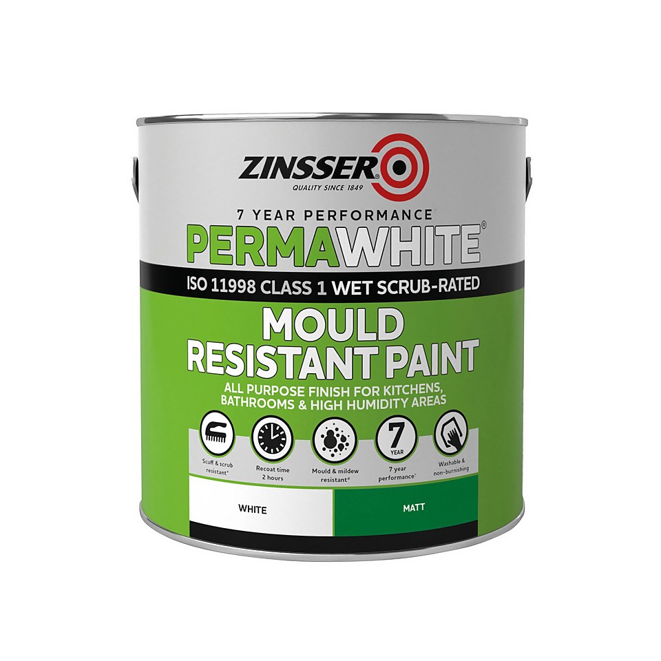 Zinsser PermaWhite Mould Resistant Paint Matt White - 2.5L