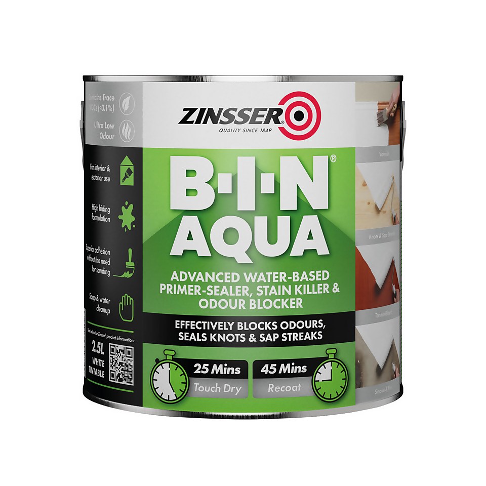 Zinsser BIN Aqua Water-Based Primer Sealer Stain Blocker - 2.5L