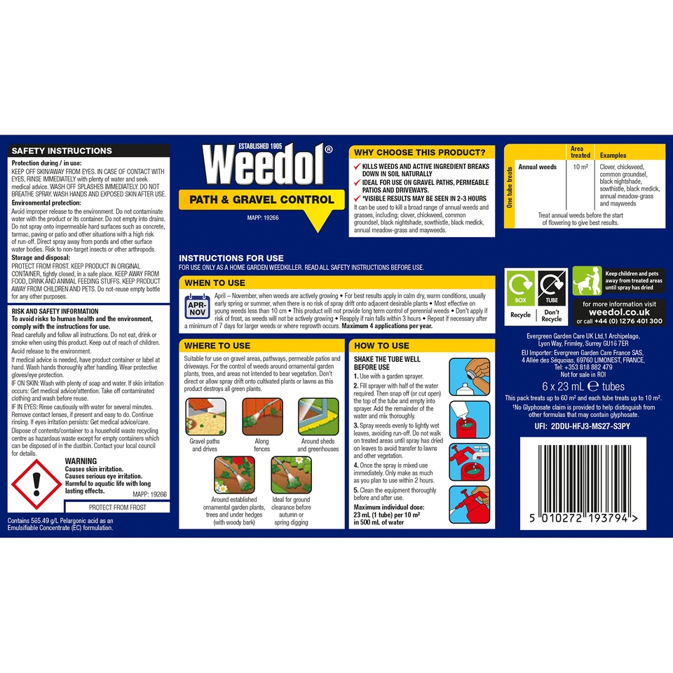 Weedol Path & Gravel Control Concentrate - 6 Tubes