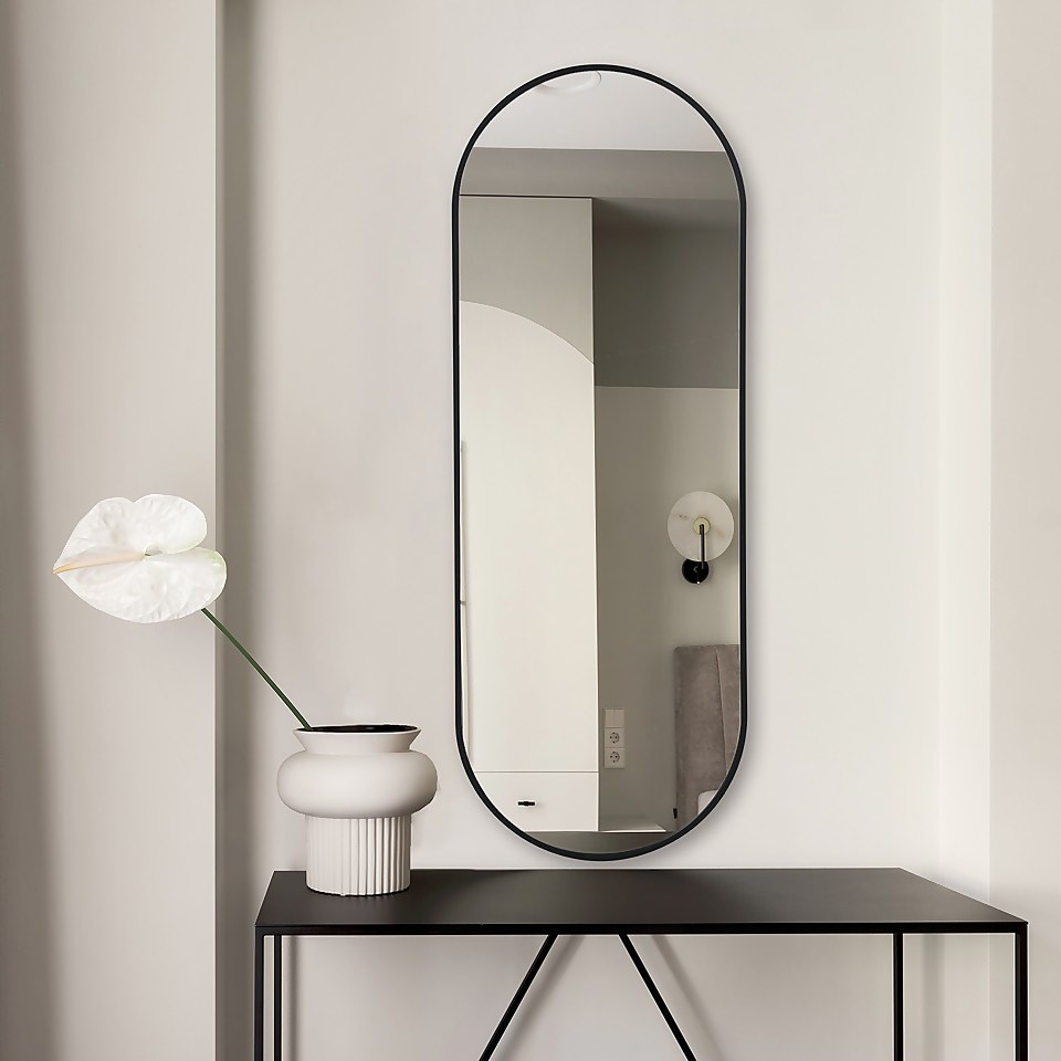 Black Aluminium Lozenge Mirror - 35x95cm