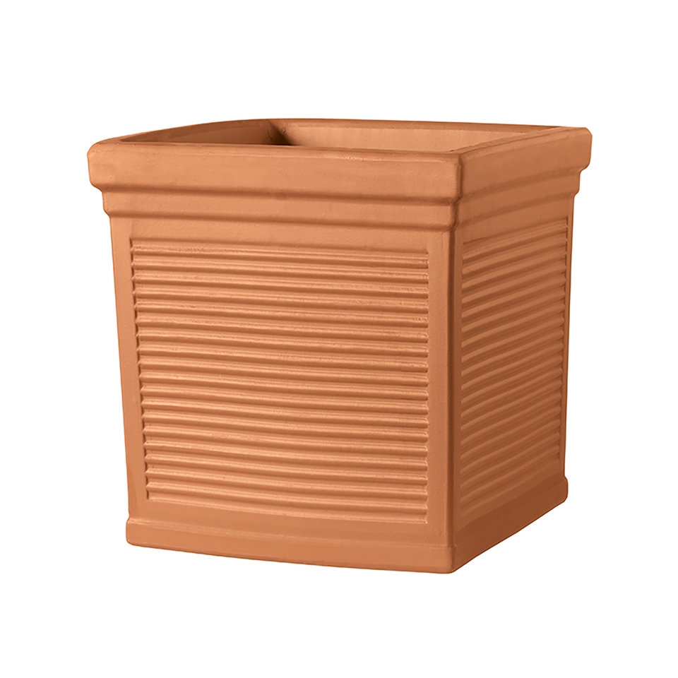 Terracotta Ribbed Cube Pot - 45cm