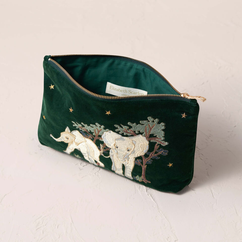 Elizabeth Scarlett Baby Elephant Conservation Forest Velvet Everyday Pouch