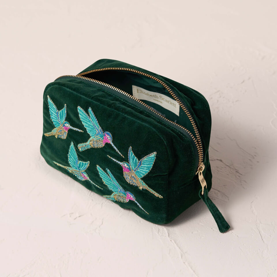 Elizabeth Scarlett Hummingbird Rainforest Velvet Cosmetics Bag