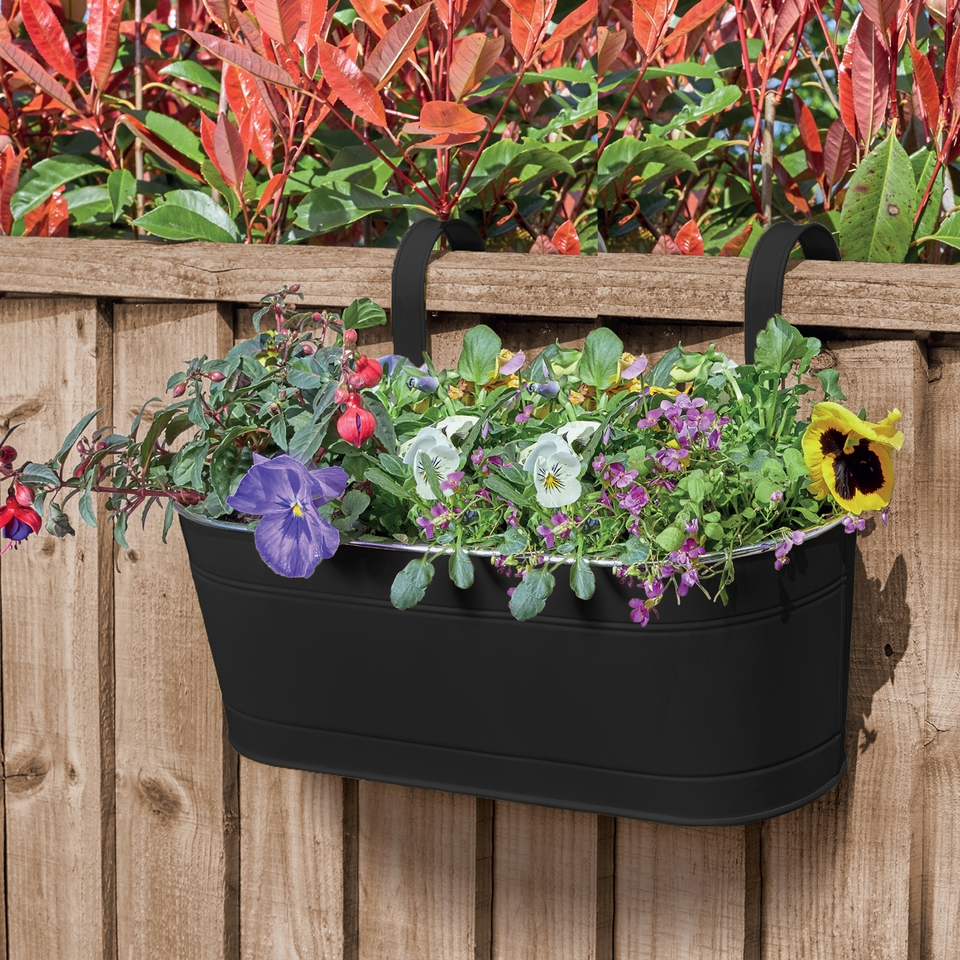 15in Fence & Balcony Hanging Planter - Black