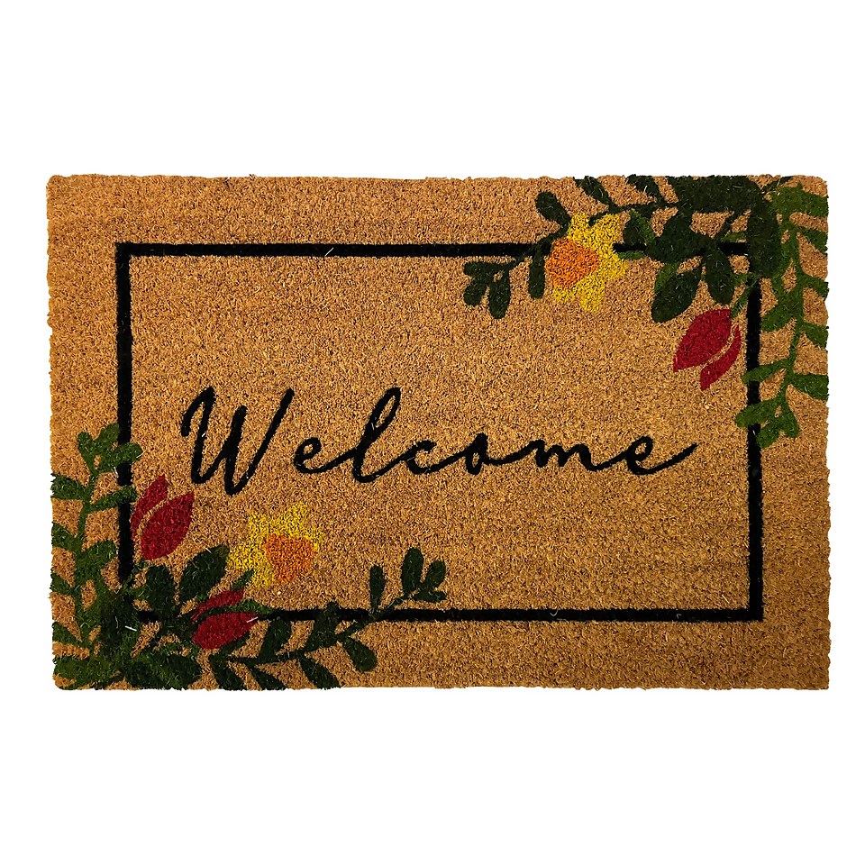 Welcome Floral Coir Doormat - 39 x 59cm