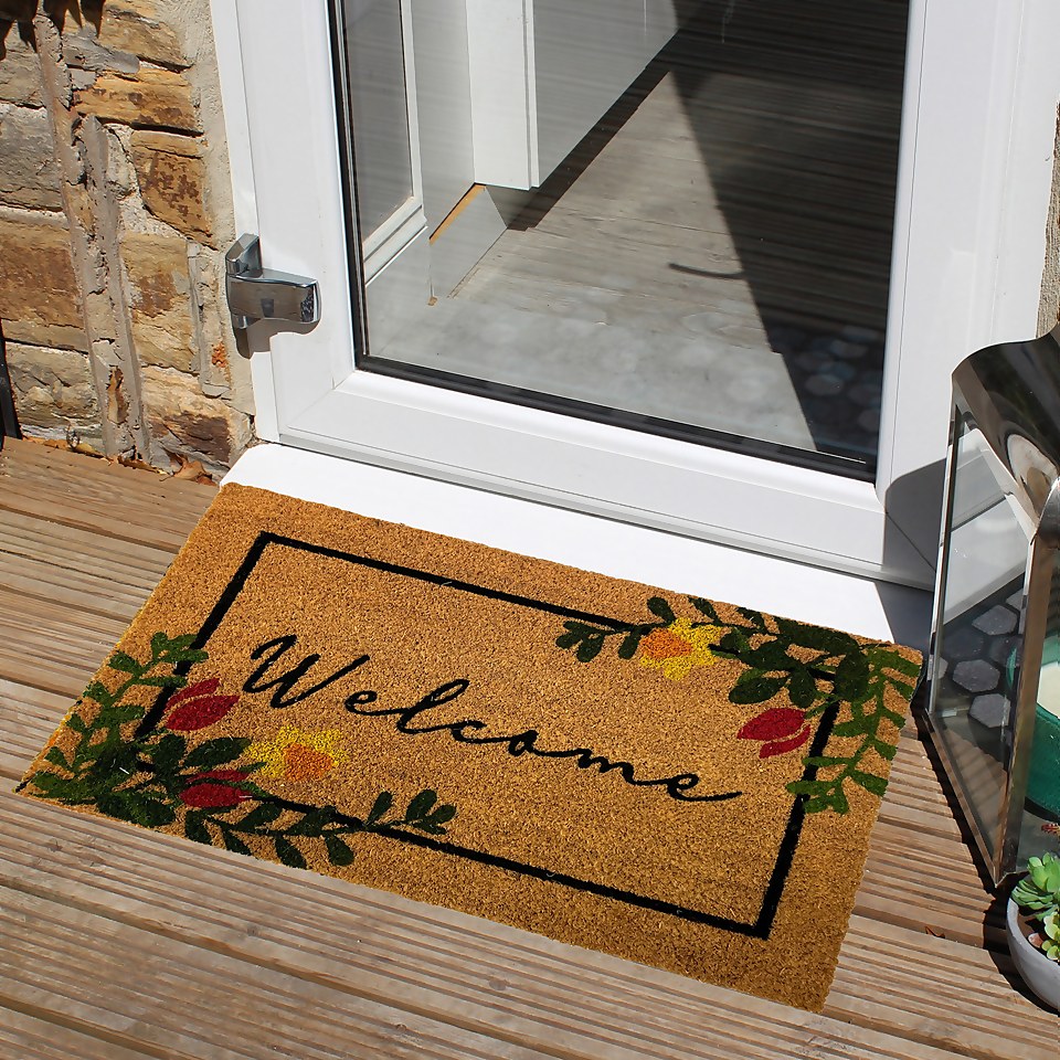 Welcome Floral Coir Doormat - 39 x 59cm