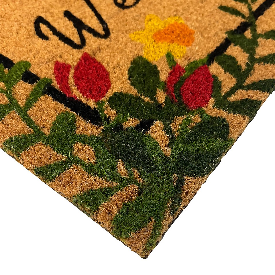 Welcome Floral Coir Doormat - 39 x 59cm