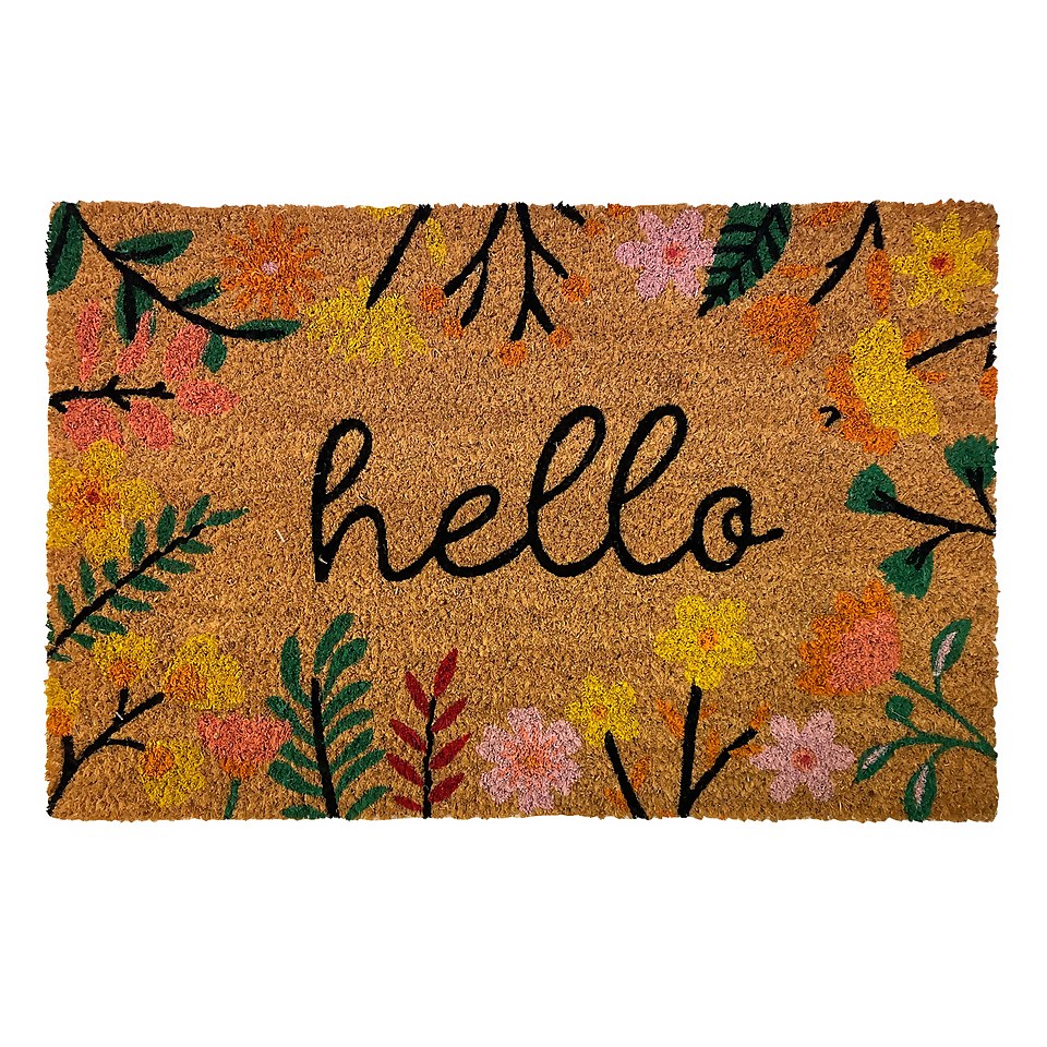 Hello Floral Coir Doormat - 39 x 59cm