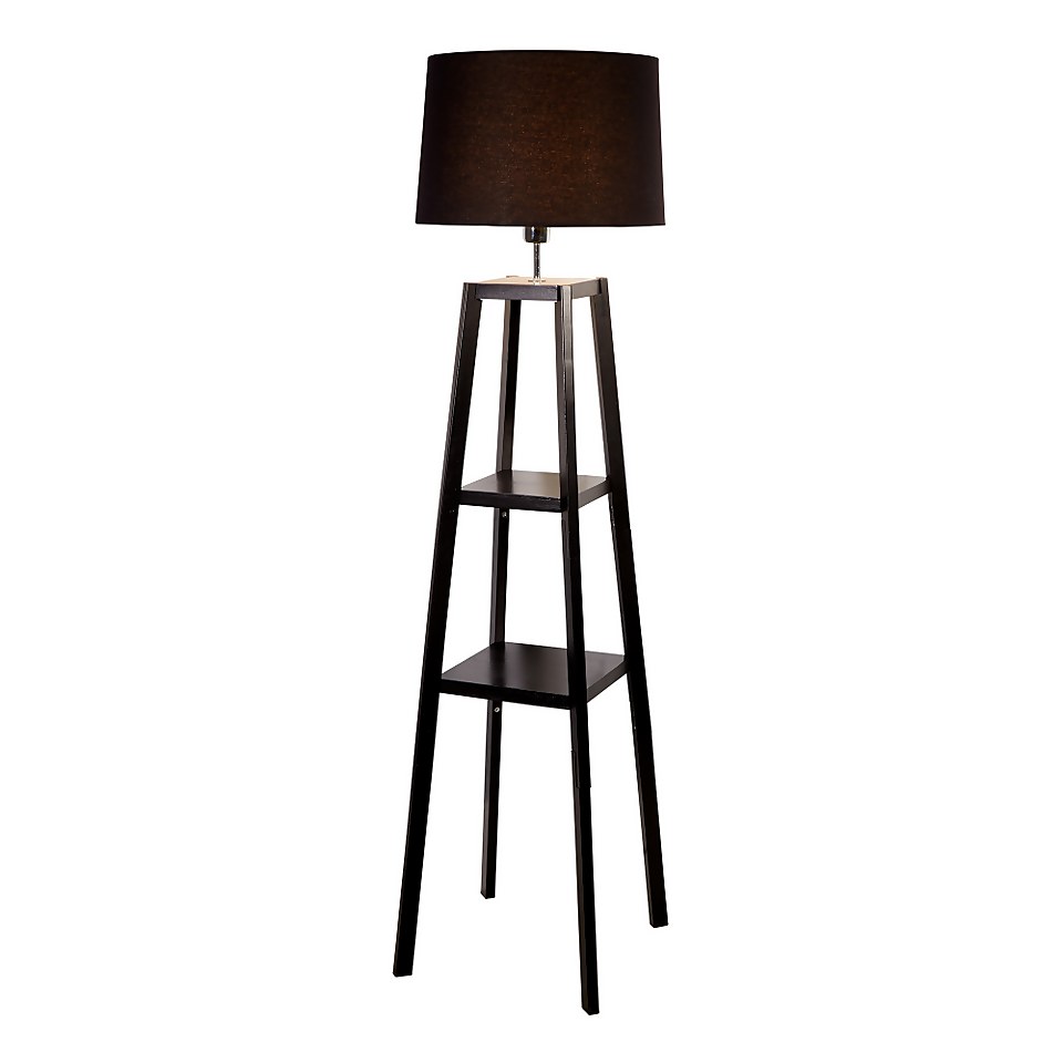 Wooden Plant Stand Floor Lamp - Black